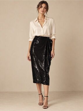 Lauren Ralph Lauren Black Sequin Cocktail Pencil Skirt Size Extra Large